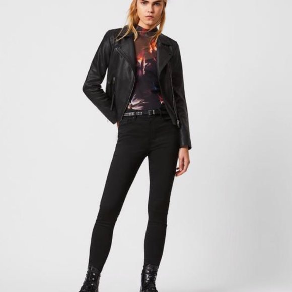 All Saints Black with Tag Dalby Leather Biker Jacket NWT - Picture 9 of 9